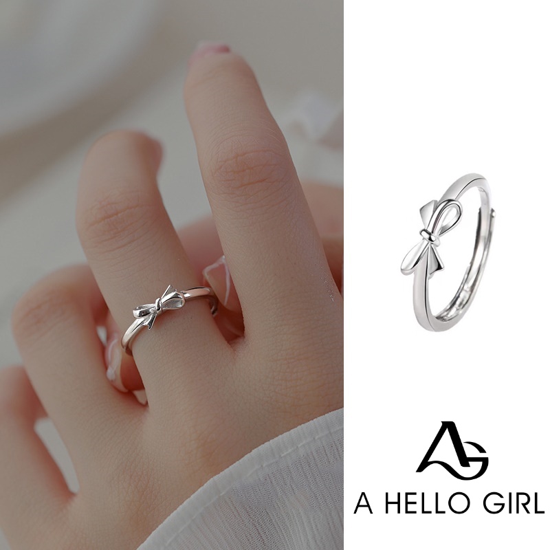 Cincin Model Terbuka Adjustable Desain Pita Bahan S925 Silver Gaya Korea Untuk Wanita