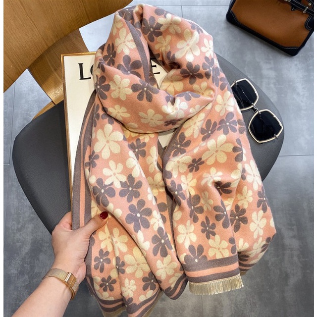 IMPORT WOMAN KIDS FLOWERY WINTER LONG SCARF SHAWL WOOL CASHMERE SYAL SELENDANG PASHMINA PANJANG WANITA MUSIM DINGIN