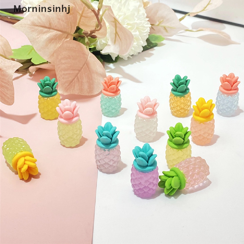 Mornin 10Pcs 3D Buah Nanas Bercahaya DIY Cream Lem Pernak Pernik Aksesoris Ornamen Resin id