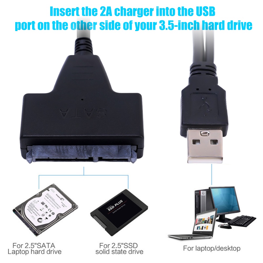 Dual-head USB2.0 to SATA Easy Drive Line/0.34m USB SATA Cable Converter Hard Drive Adapter/Untuk SSD 2.5/3.5 inch/HDD Laptop/Komputer Aksesoris