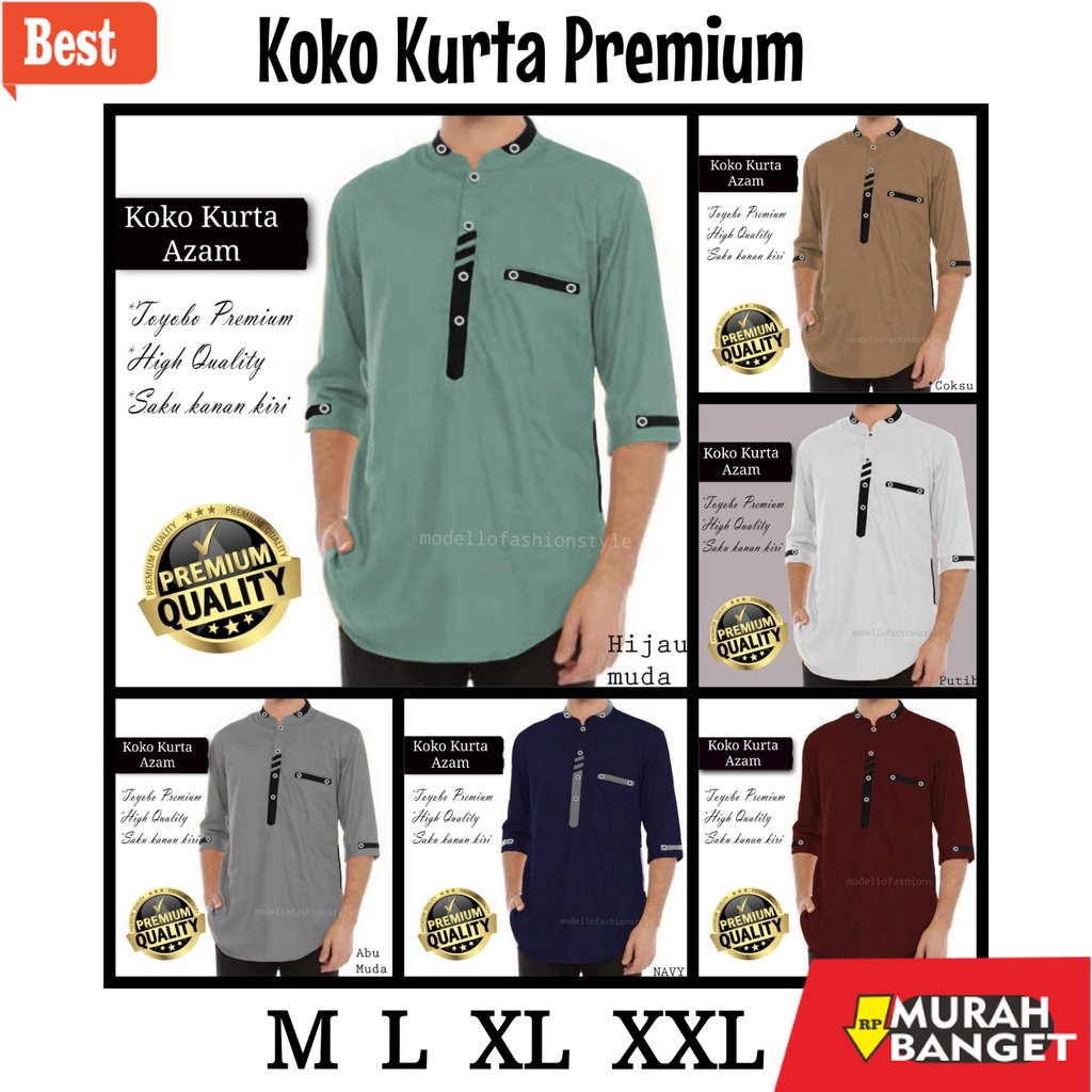 Kemeja untuk lebaran terbaru- AZKA - KOKO KEMEJA BAJU KURTA QURTA KATUN PREMIUM M L XL XXL 3XL JUMBO