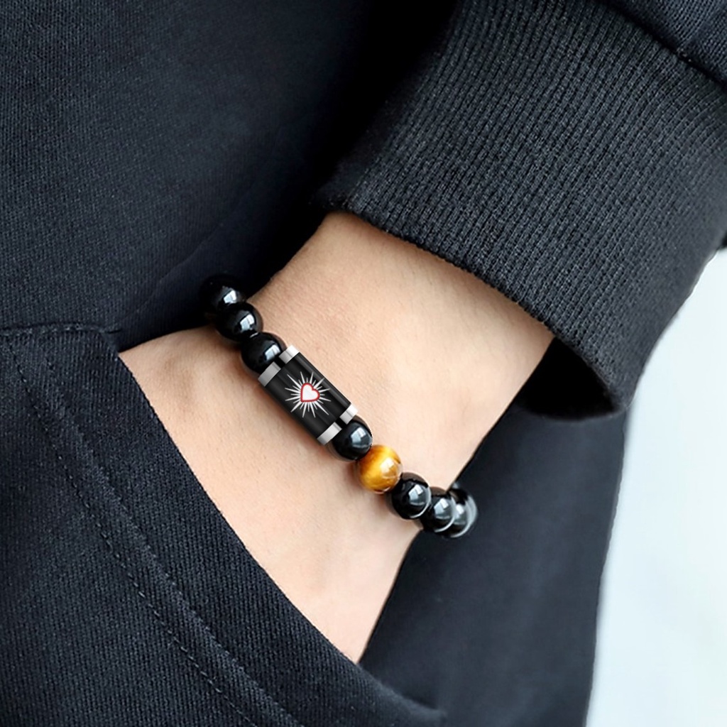 Gelang Batu Alam PSHT Pendekar Silat SH Terate Asli Black Onyx Tiger Eye Tabung Kaca Stainless Steel Pria Wanita