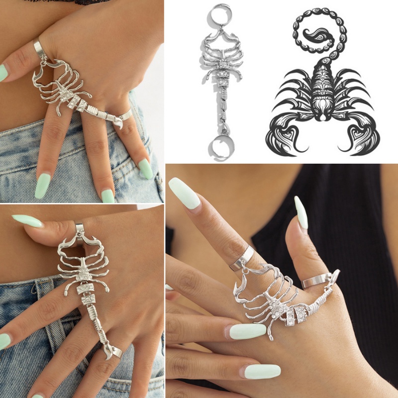 Punk Emas Perak Warna Cincin Kalajengking Vintage Pesona Knuckle Rings Set Hiperbole Berlian Imitasi Jari Cincin Bersama Wanita Perhiasan Aksesoris Fashion