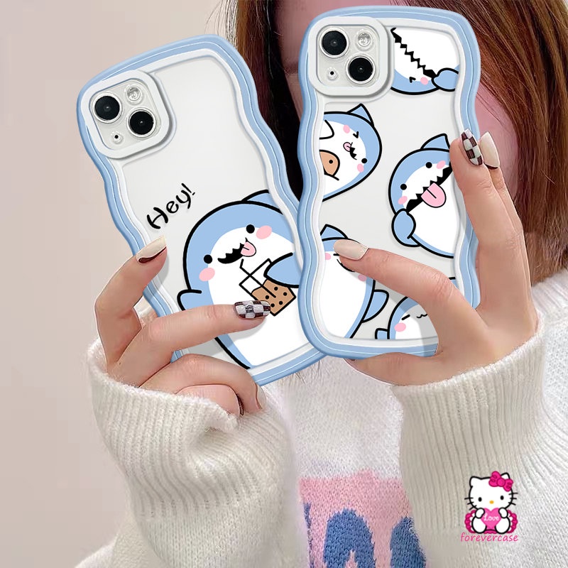 IPHONE Casing Tepi Bergelombang Tpu Lembut Kompatibel Untuk Iphone7 8 6s 6plus11 13 12 14 Pro Max XR XS X Max 7Plus 14plus SE 2020 Kartun Cute Small Shark Cover