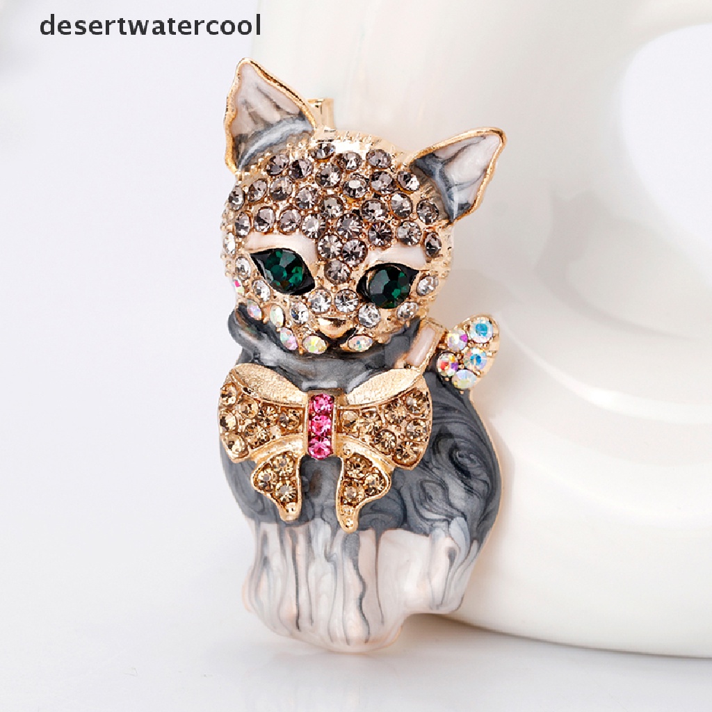 Deid Baru Enamel Kristal Mata Hijau Kartun Kucing Bros Pin Perhiasan Tas Ornamen Hadiah Martijn