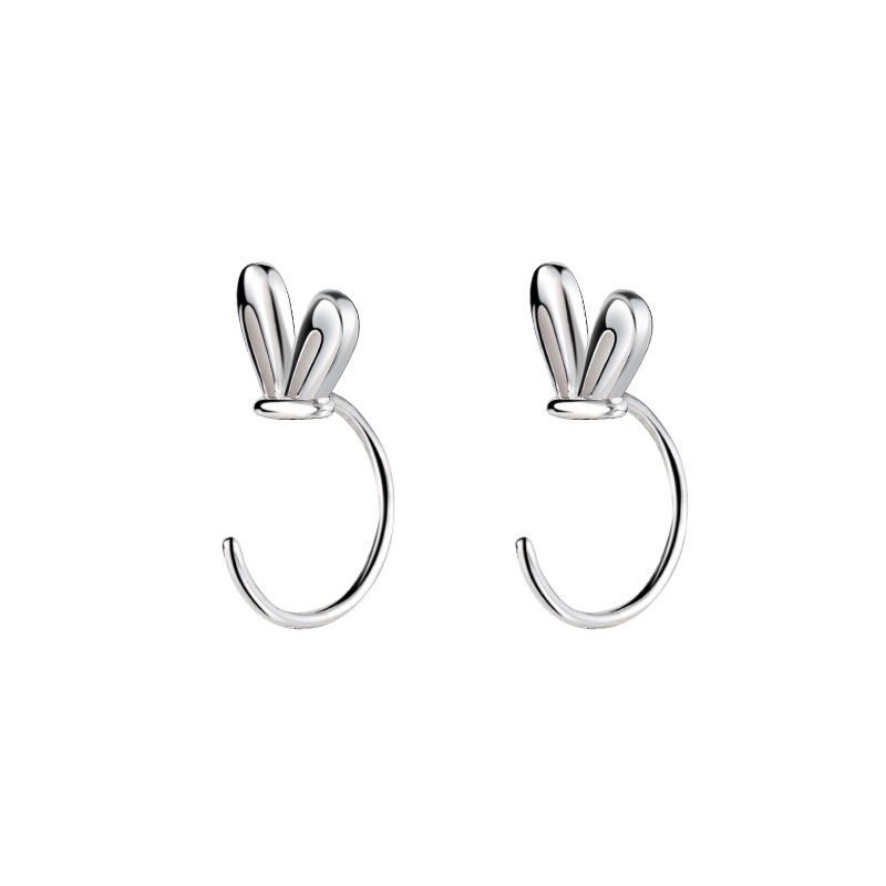 S925 Perak Anting Telinga Kelinci Sederhana Stud Earrings Mini Rabbit Ear Hook Aksesoris Hadiah