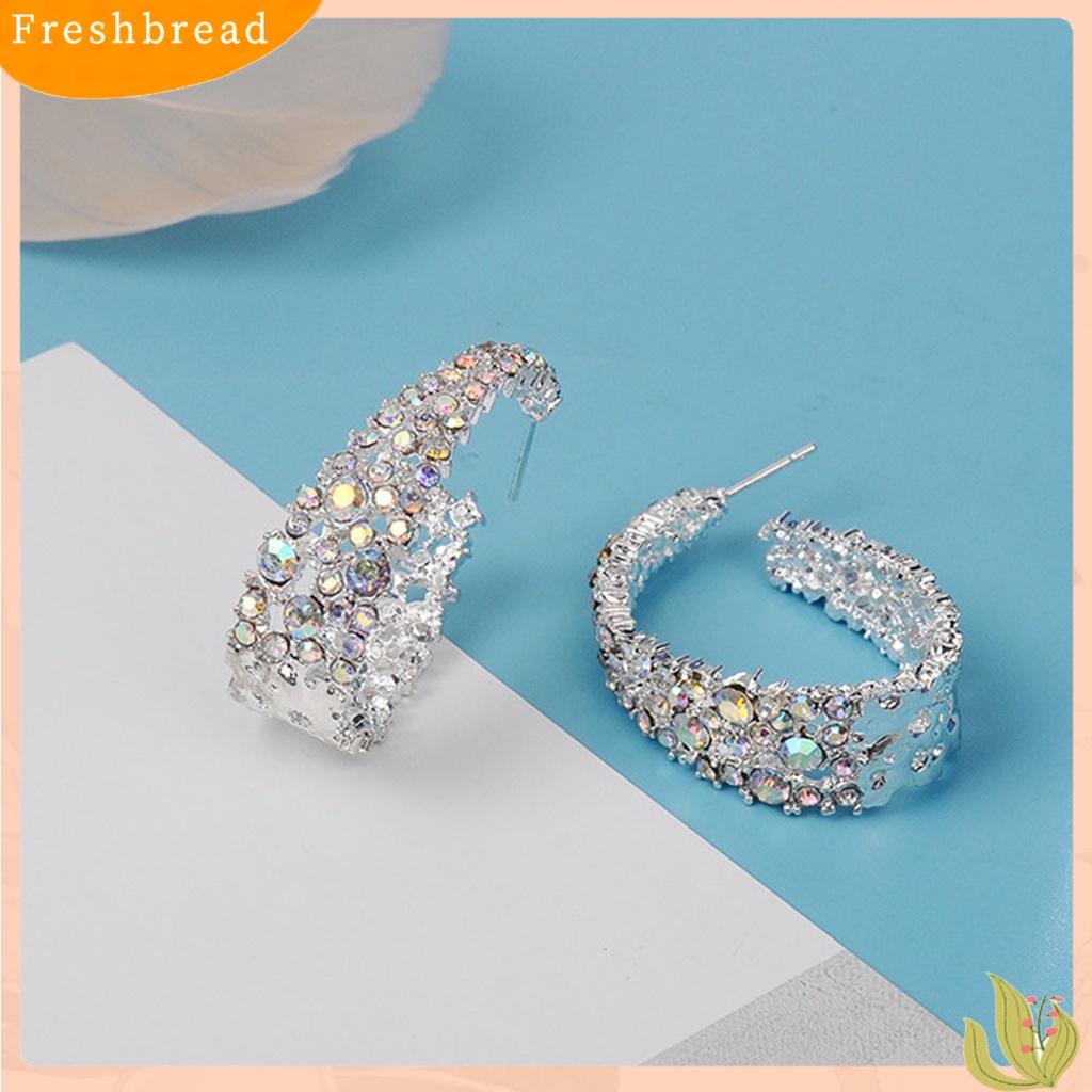 Anting Stud Bentuk U Aksen Berlian Imitasi Shiny Multicolored Untuk Wanita