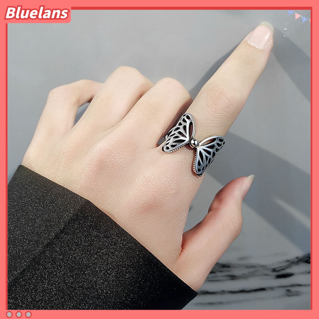 {In Stock} Hip-hop Berlebihan Tembaga Wanita Cincin Berongga Kupu-Kupu Pembukaan Jari Cincin Perhiasan Aksesoris