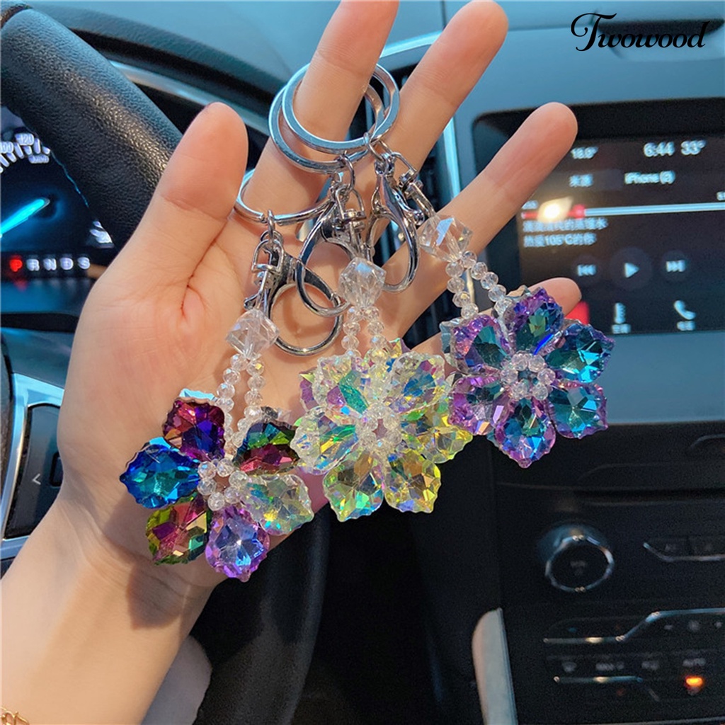 Twowood Key Holder Pengerjaan Halus Eye-catching Tiga Dimensi Poles Tahan Aus Menghias Ramah Lingkungan Kristal Imitasi Snowflake Key Chain Car Decor