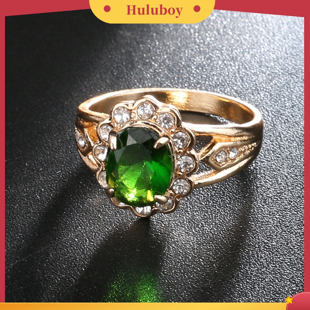 {Ready Stock} Vintage Zamrud Berlian Imitasi Bertatahkan Perhiasan Wanita Cincin Pesta Pub Club Dekorasi Hadiah