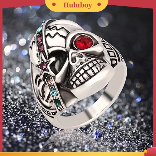 {Ready Stock} Unisex Fashion Gaya Punk Tengkorak Bintang Berlian Imitasi Bertatahkan Hadiah Kekasih Cincin Perhiasan