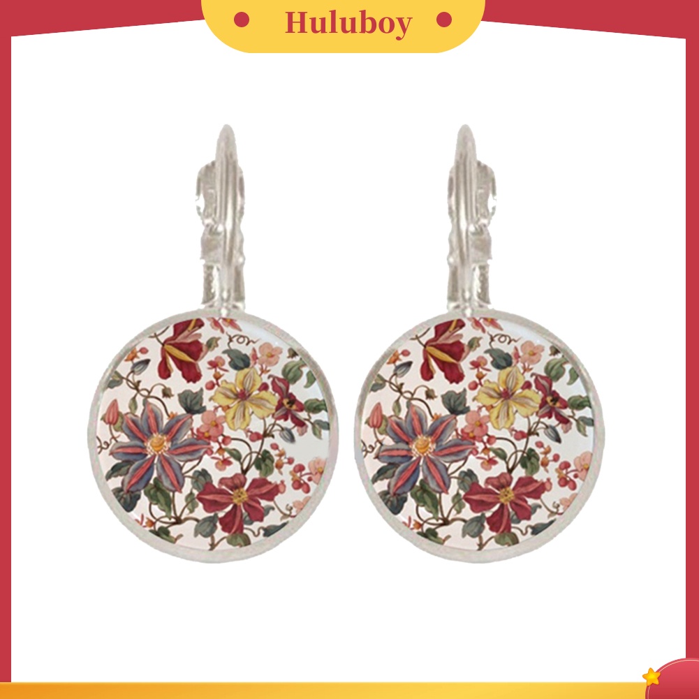 {Ready Stock} Vintage Bunga Dicetak Liontin Bulat Wanita Leverback Earrings Perhiasan Pesta