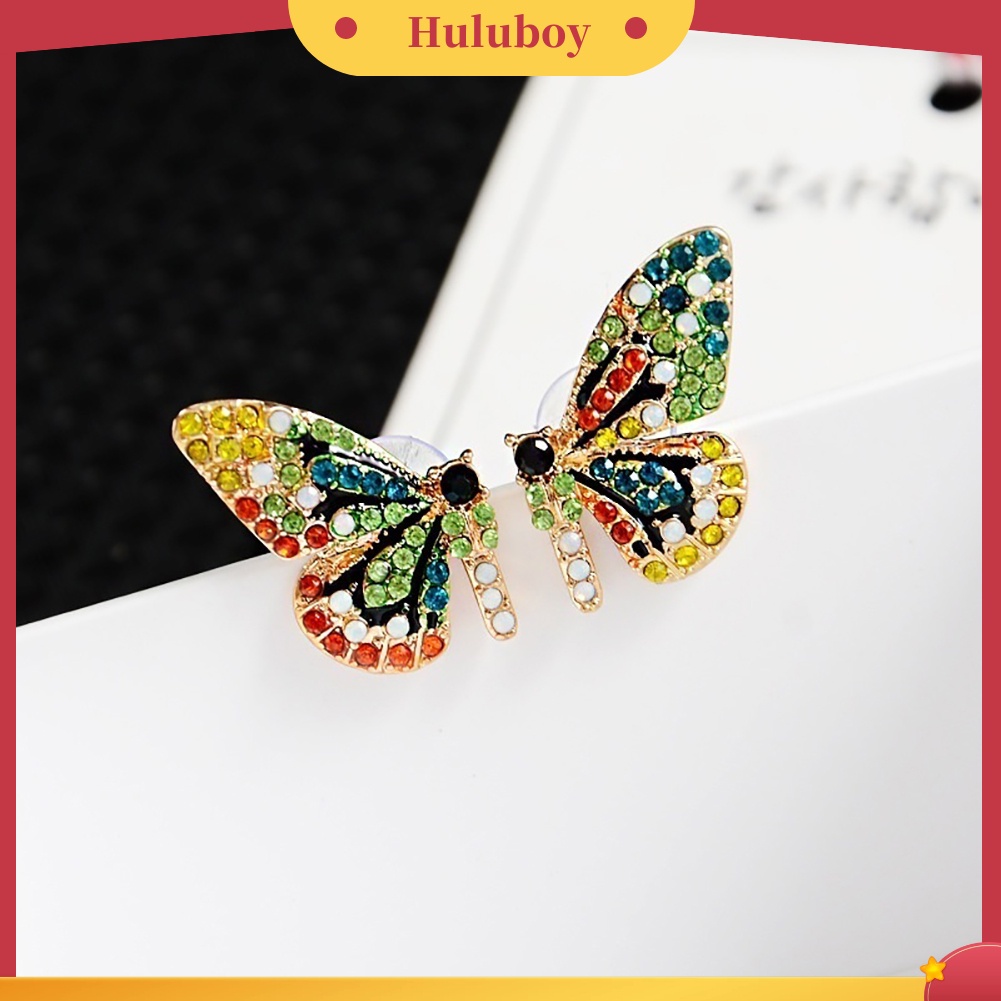 {Ready Stock} Fashion Wanita Multicolor Berlian Imitasi Kupu-Kupu Telinga Stud Earrings Perhiasan Pesta