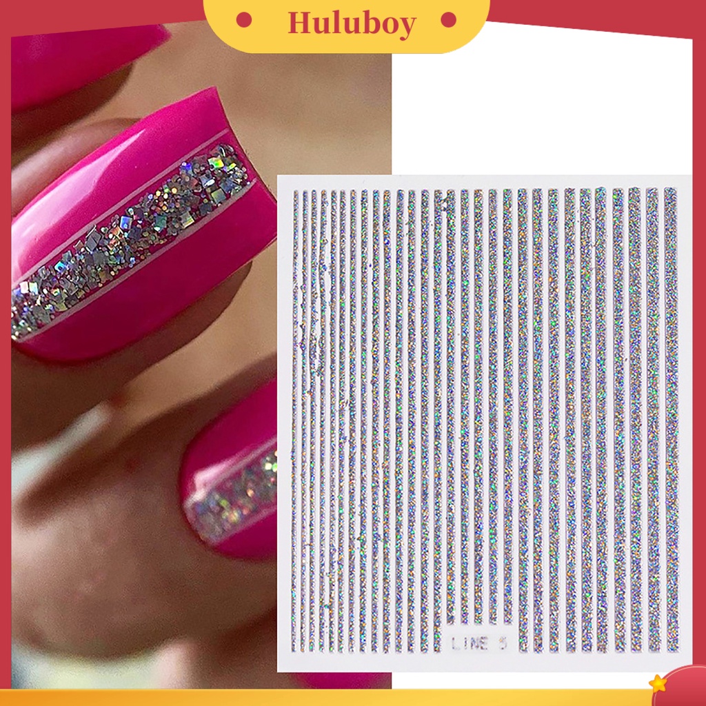 {In Stock} Glitter Stiker Kuku Ultra-Tipis Ditekuk Efek Mengkilap Glitter Decals DIY Manicure Hologram Garis Kuku Stiker Nail Art Dekorasi Perlengkapan Kuku