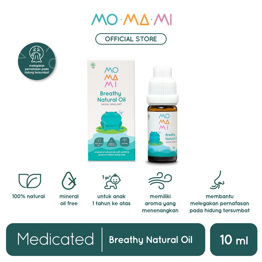 Momami Breathy Natural Oil 10ml for Baby - Essential Oil (Eucalyptus, Peppermint) Alami Untuk Pernaf