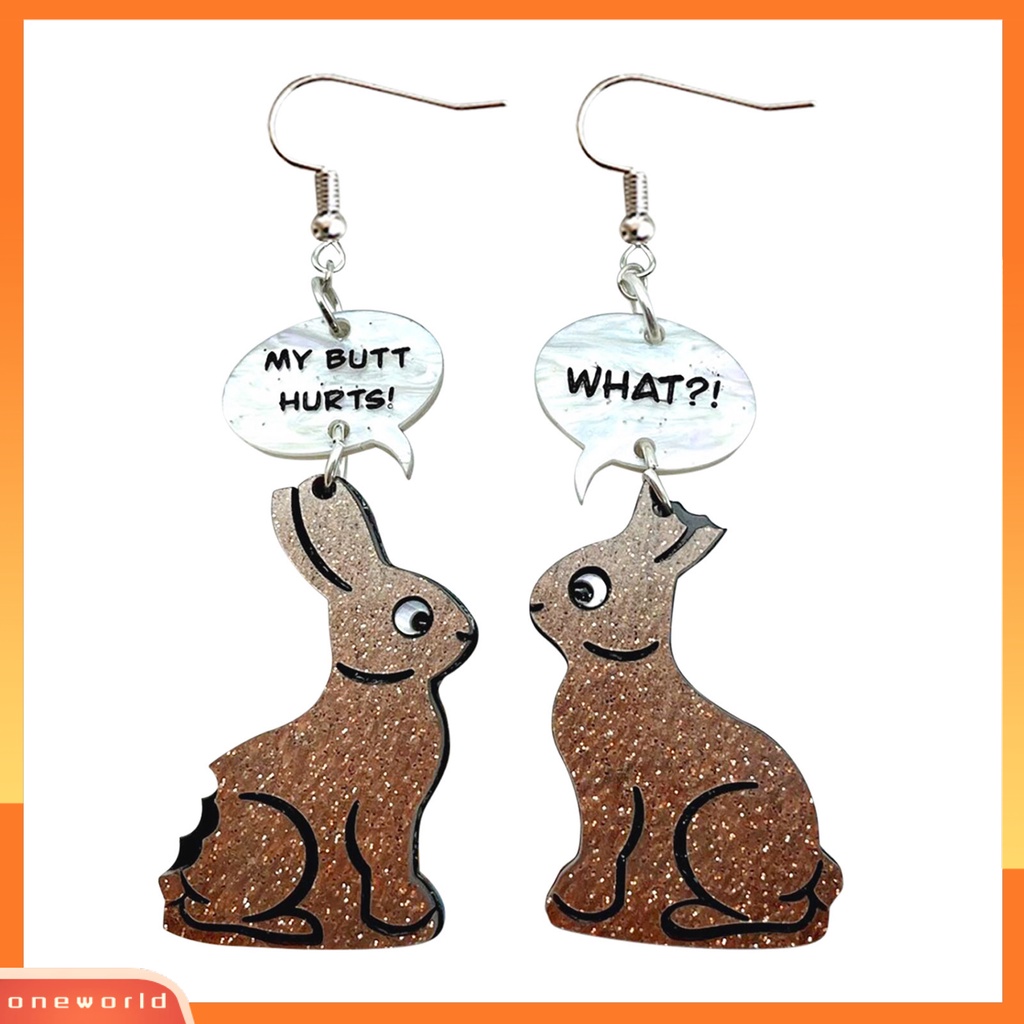 [OWR] 1pasang Liontin Anting Kartun Hewan Liontin Eye-catching Geometris Menarik Telinga Dekorasi Akrilik Paskah Perhiasan Cokelat Kelinci Rabbit Earrings Perhiasan Aksesori