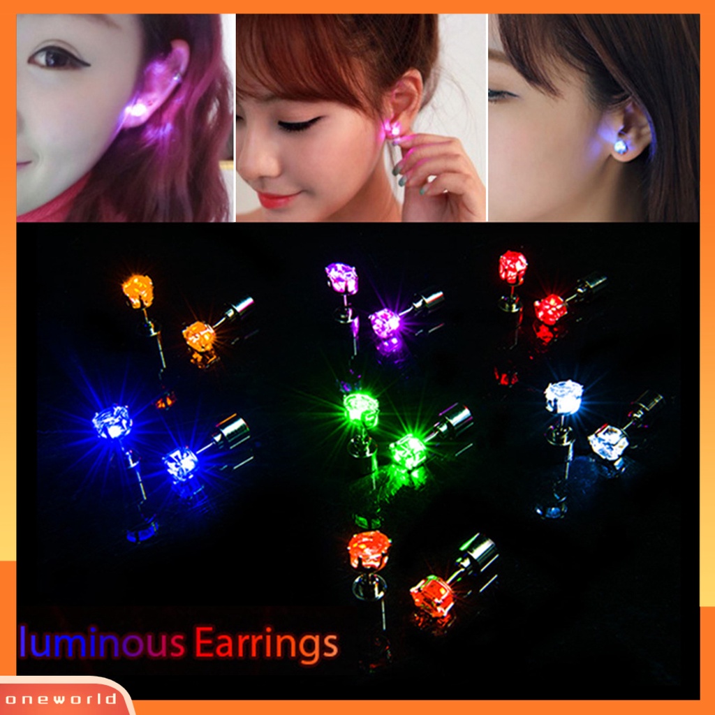 [OWR] 1pc Ear Stud Berkedip Eye-catching Transparansi Tinggi Buatan Tangan Kristal Imitasi Hias Portable LED Wanita Stud Earring Aksesoris Wanita