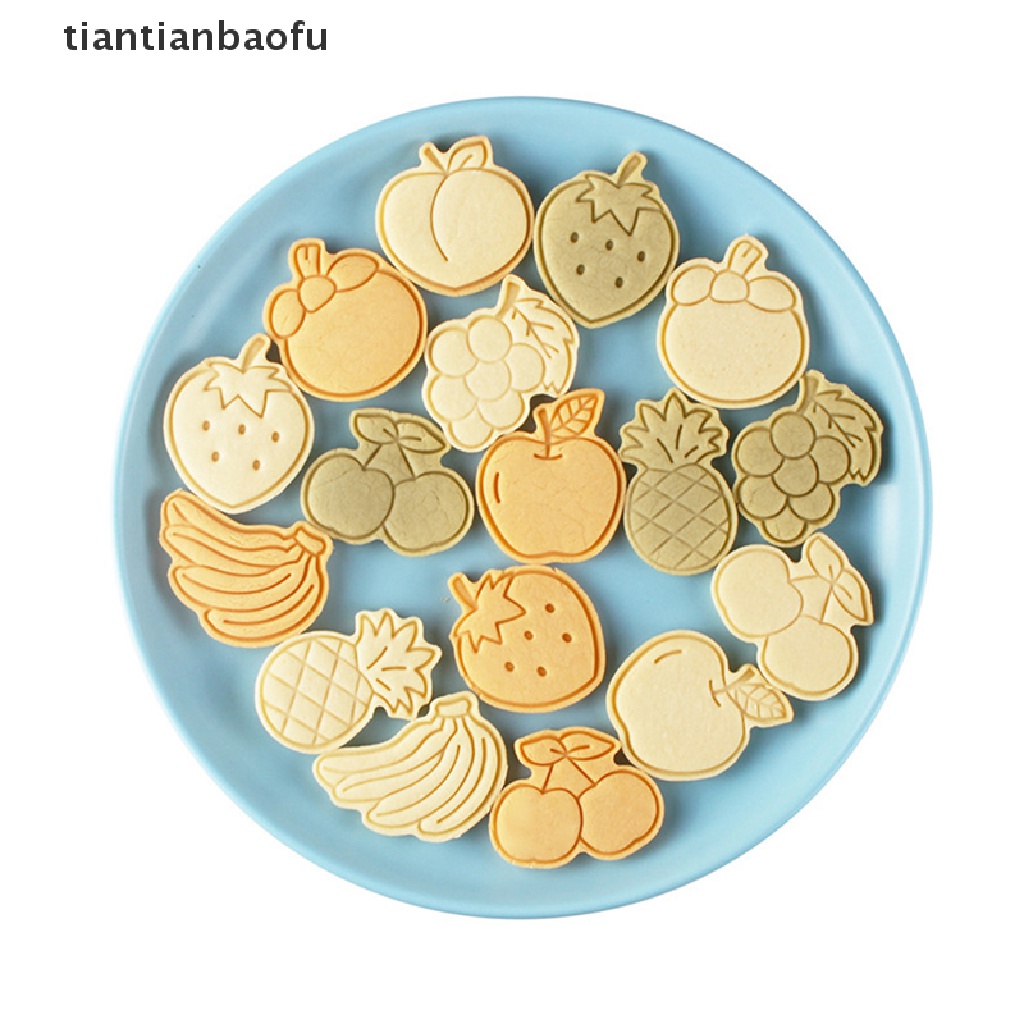 [tiantianbaofu] 8pcs Cetakan Embosser Kue Kering Buah 3D Frosg Fondant Plastik Cookie Press Mold Butik