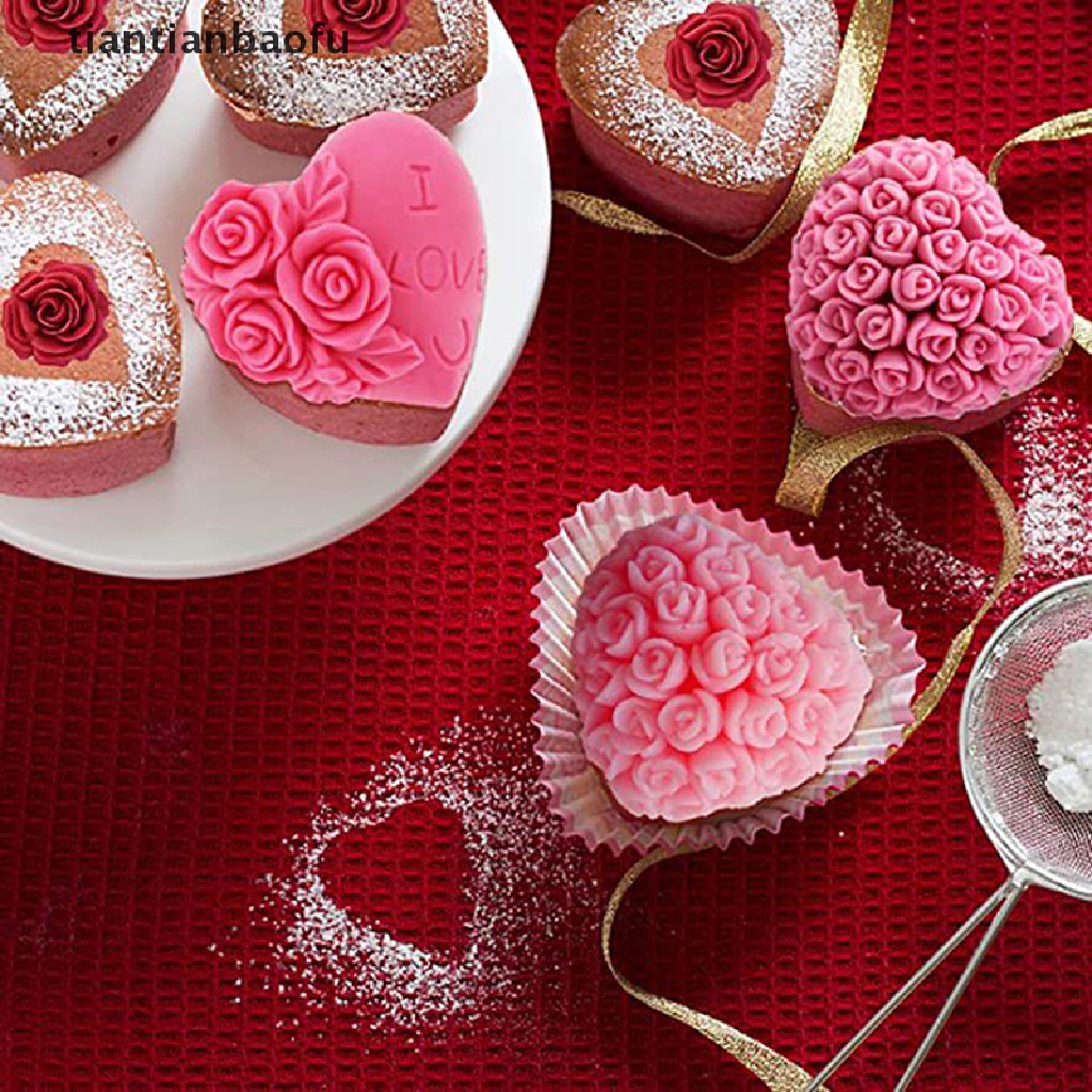 [tiantianbaofu] 1pc Heart Rose Shape Silicone Sugarcraft Cetakan Cupcake Baking Decorag Cetakan Butik