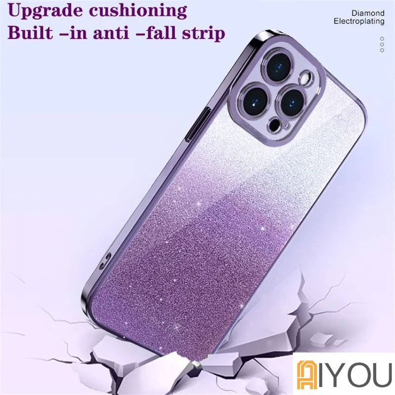 IPHONE Casing Gradasi Electroplate Mewah Untuk Iphone14 13 12 11 Pro Max X Xs XR Max Mini7 8 Plus SE 2020 2022 Bumper Glitter Cover