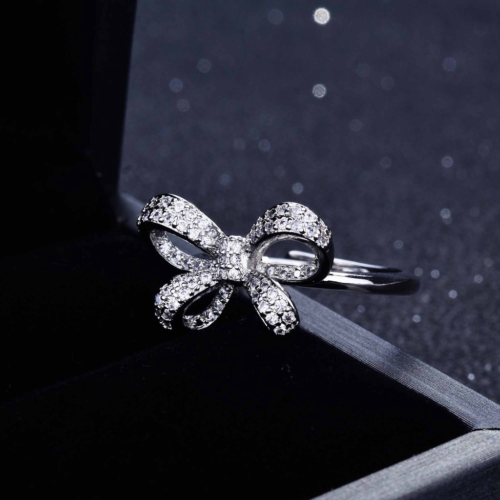 Goldkingdom Aksesoris Perhiasan Fashion Ready Stock Desain Kecil Cincin Berlian Mikro Super Abadi Stereo Busur Cincin Wanita Penuh Berlian Cincin Yang Dapat Disesuaikan