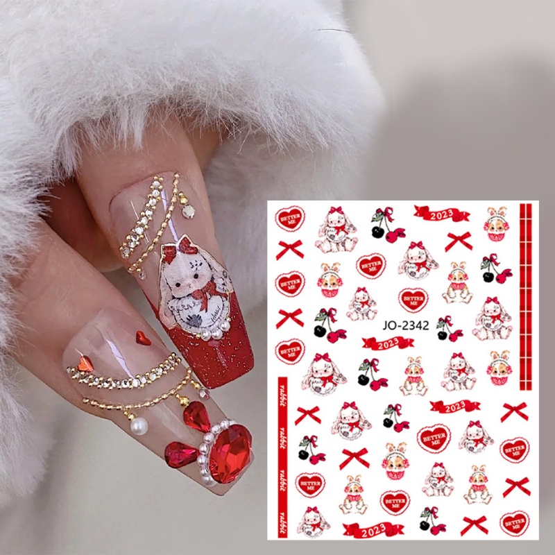 Stiker Kuku Motif Kelinci Lolita Lucu/Kartun Ikatan Simpul Bunny Nail Art Stiker/Wanita Manicure Hias Decals