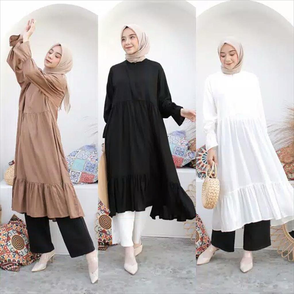OTS 1.165 - Tunik Keinara Midi Dress Lengan Panjang Baju Muslim Atasan Blouse Fashion Wanita Remaja