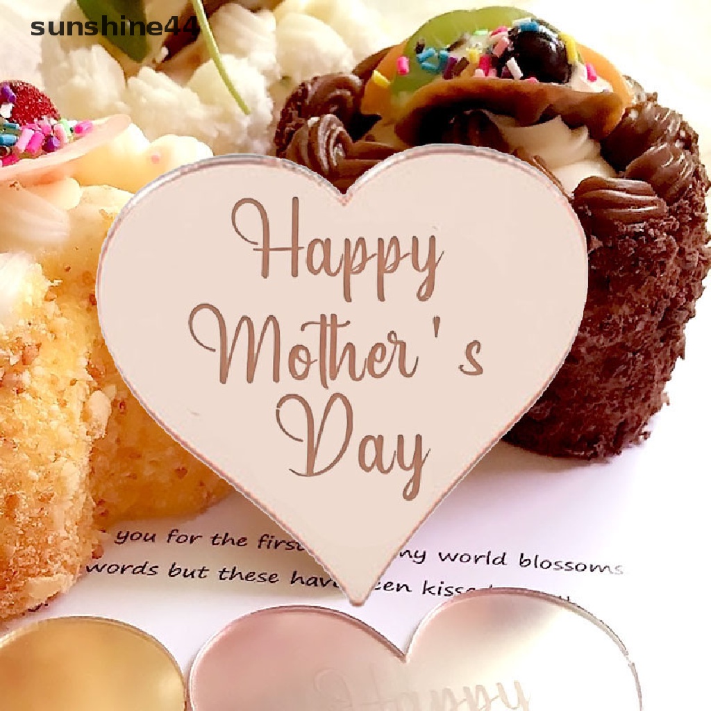 Sunshine 5pcs Hiasan Cupcake Dessert Hati Happy Mother's Day Topper Kue Ulang Tahun ID