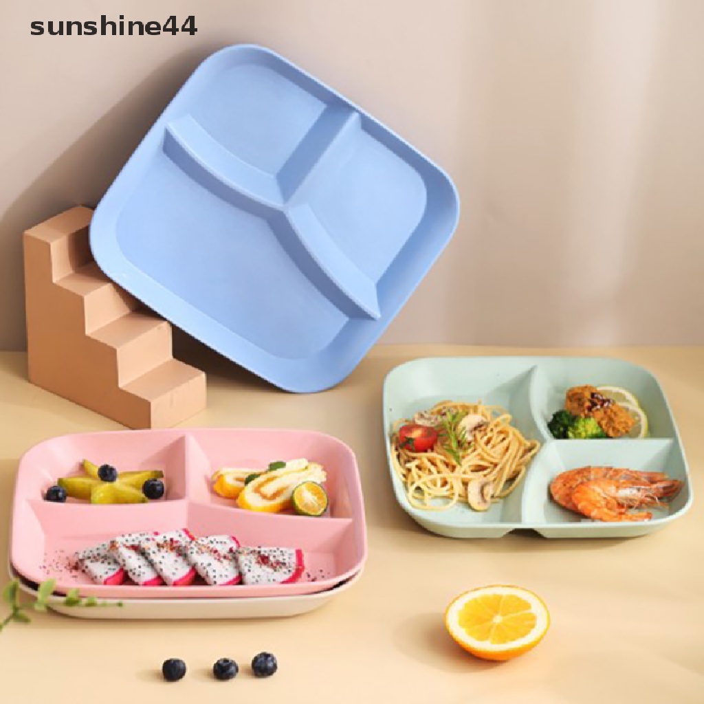 Sunshine 3-kompartemen Piring Makanan Food Control Wheat Straw Diet Meal Plate Nampan Makanan ID