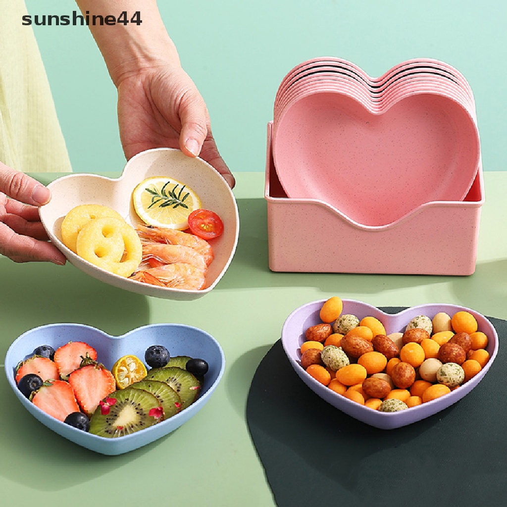 Sunshine 2/5PCS Kreatif Cinta Hati Ludah Tulang Piring Rumah Tangga Jerami Gandum Ludah Tulang Dish ID