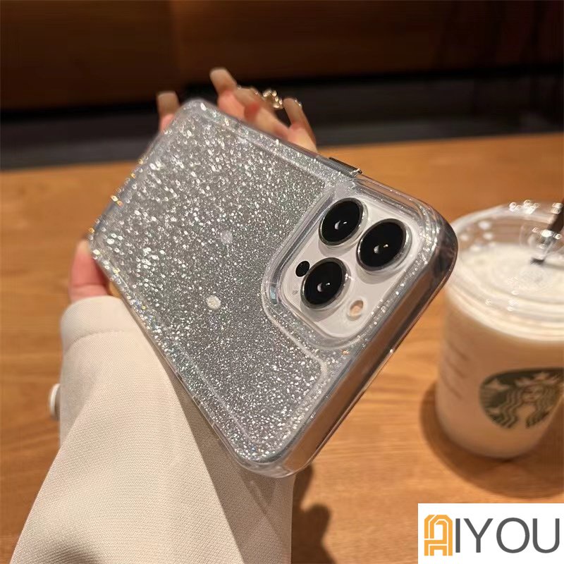 IPHONE Kompatibel Untuk Iphone14 Shiny Silver Foil Sparkle Sequin Glitter Phone Case Untuk Iphone14 13 12 11 Pro Max Anti-Slip Bump Case Cove