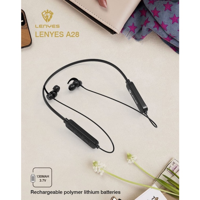 Headset Bluetooth Sport LENYES A28 Hifi Stereo Bluetooth 5.0 Wireless handsfree earphone ear in ear bud microphone kabel tanpa