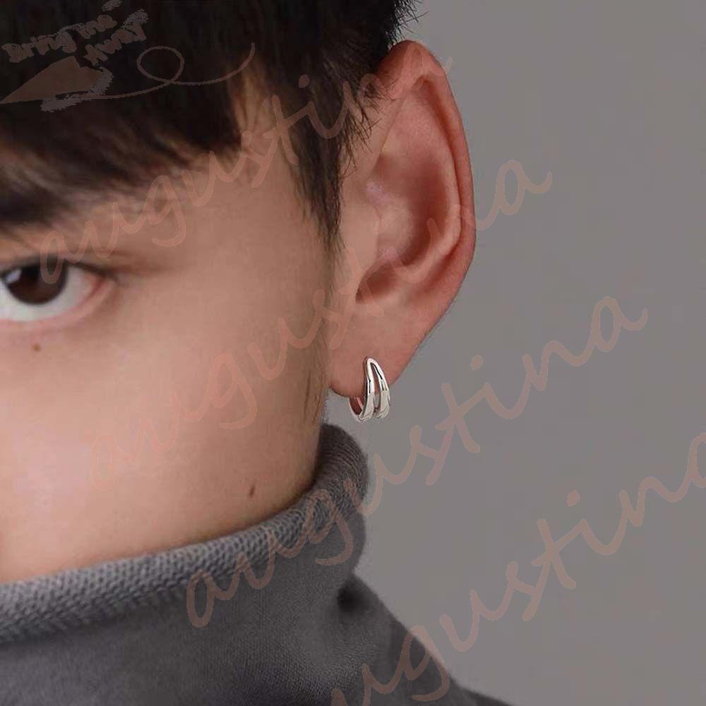 Agustina Pria Hoop Earrings Keren Sederhana Multi-layer Bulat Lingkaran Lingkaran Ganda Bulat Hip Hop Telinga Studs