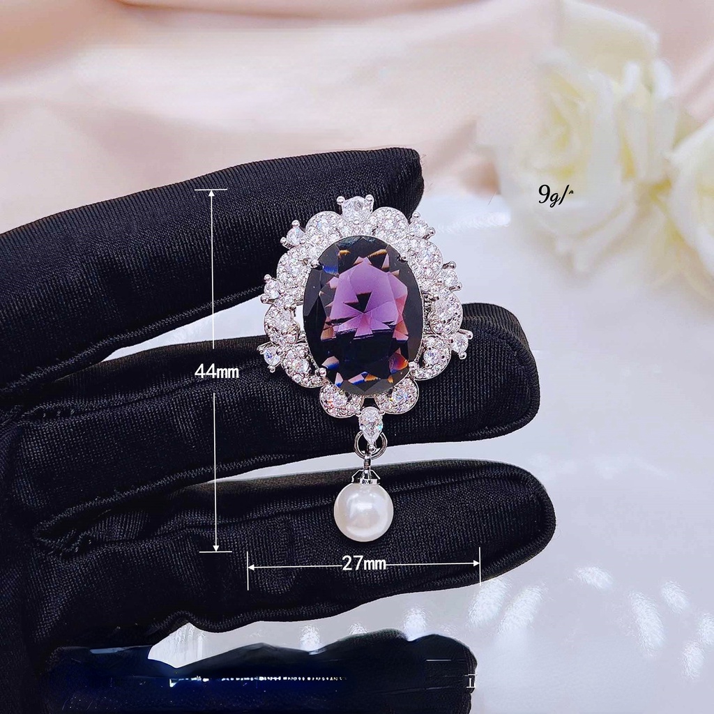 Goldkingdom Fashion Perhiasan Aksesoris Ready Stock Mermaid Tears Mutiara Kalung Mewah Perjamuan Pernikahan Dua Amethyst Kalung Bros Liontin Warna-Warni.
