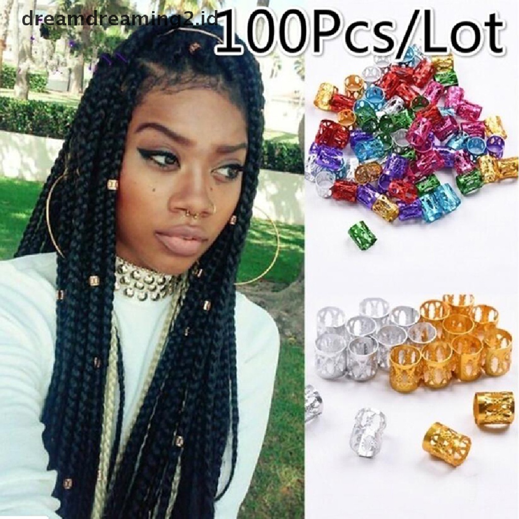 (hot) 100 Pcs Dread Lock Adjustable Rambut Kepang Manset Klip Manik-Manik Tabung Cincin Aksesoris//