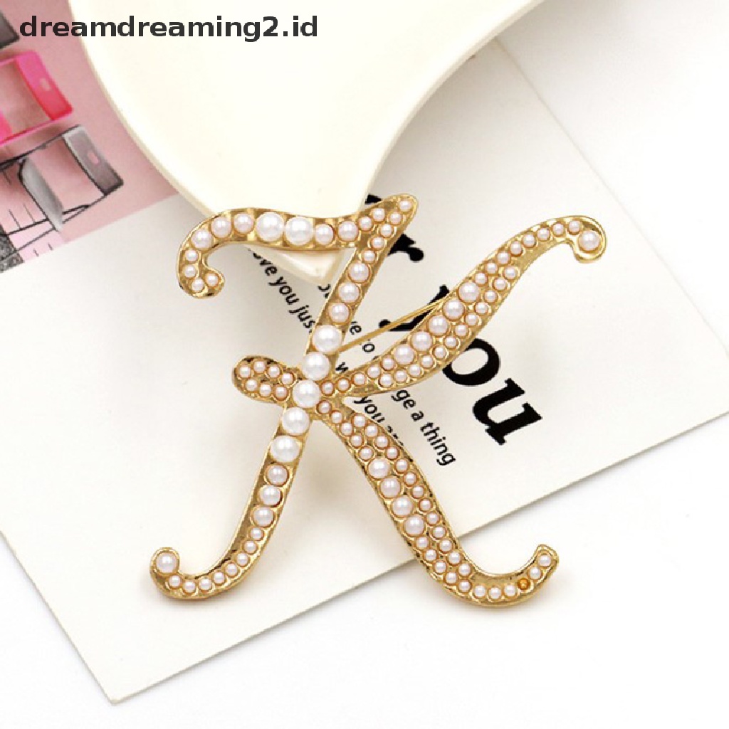 (hot) 1pc Bros Elegan Korsase Perhiasan Mutiara Huruf Inggris Pin//