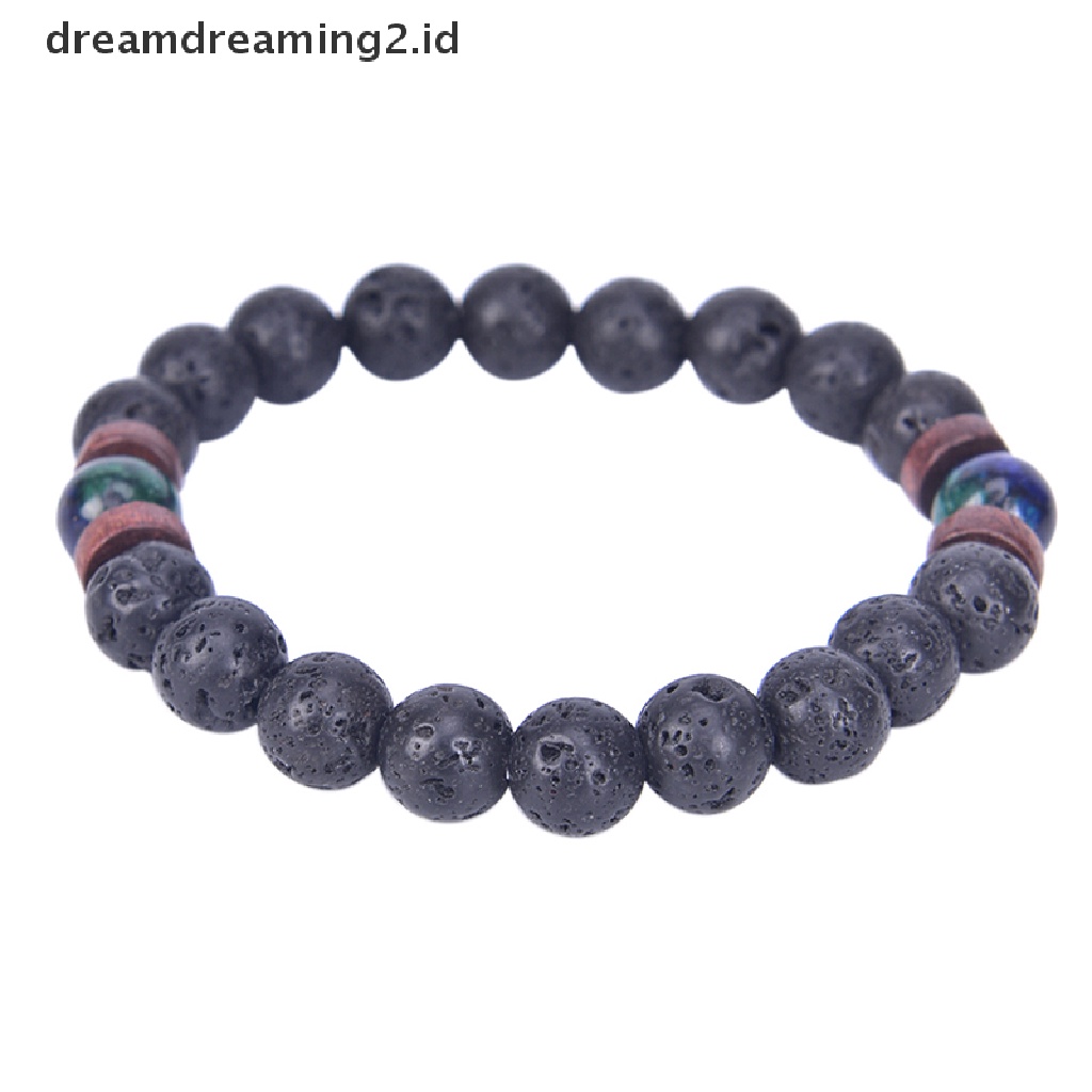 (hot) Tasbih Pria Mala Beads Lava Rock Batu Chrysocolla Manik-Manik Yoga Gelang Hadiah//
