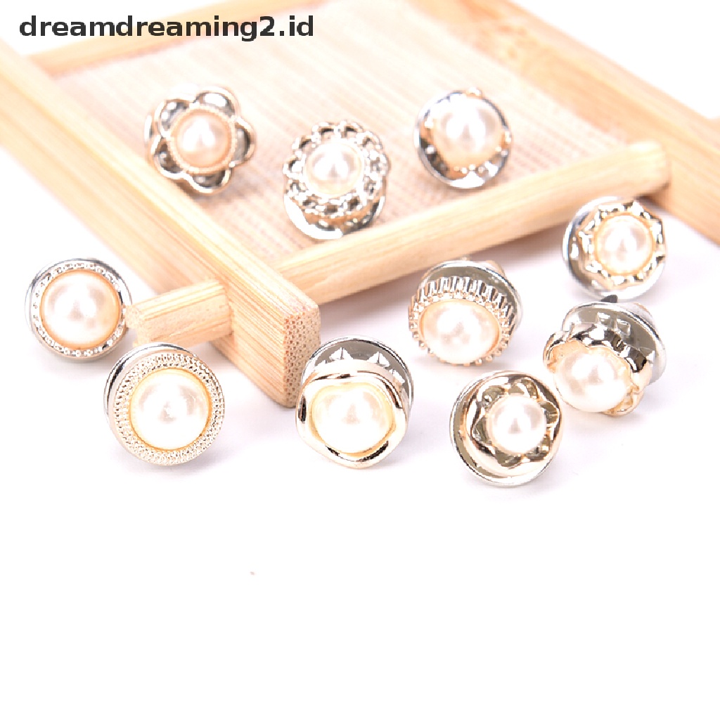 (hot) 10pcs/set Mini Mutiara Bunga Kristal Bros Kancing Jas Kemeja Kerah Collar Pins//