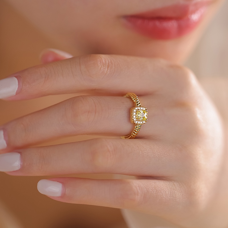 Cincin citrine Batu Gula Anti Karat lady's Korean open ring