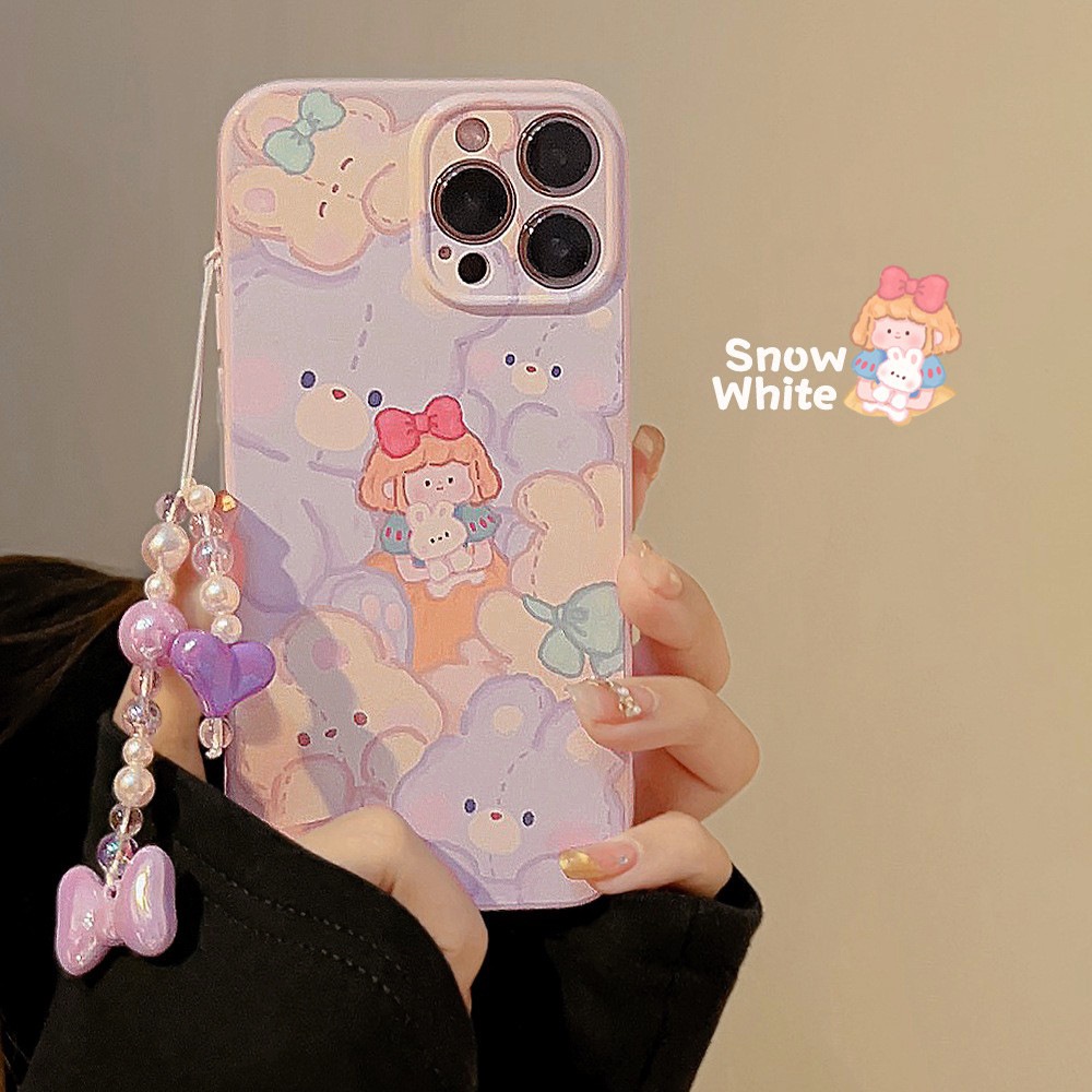 IPHONE Ins Boneka Putri Lucu Kartun Silikon Case Dengan Rantai Untuk Iphone14 11 12 13 PRO MAX Casing Cover Pelindung AT0163