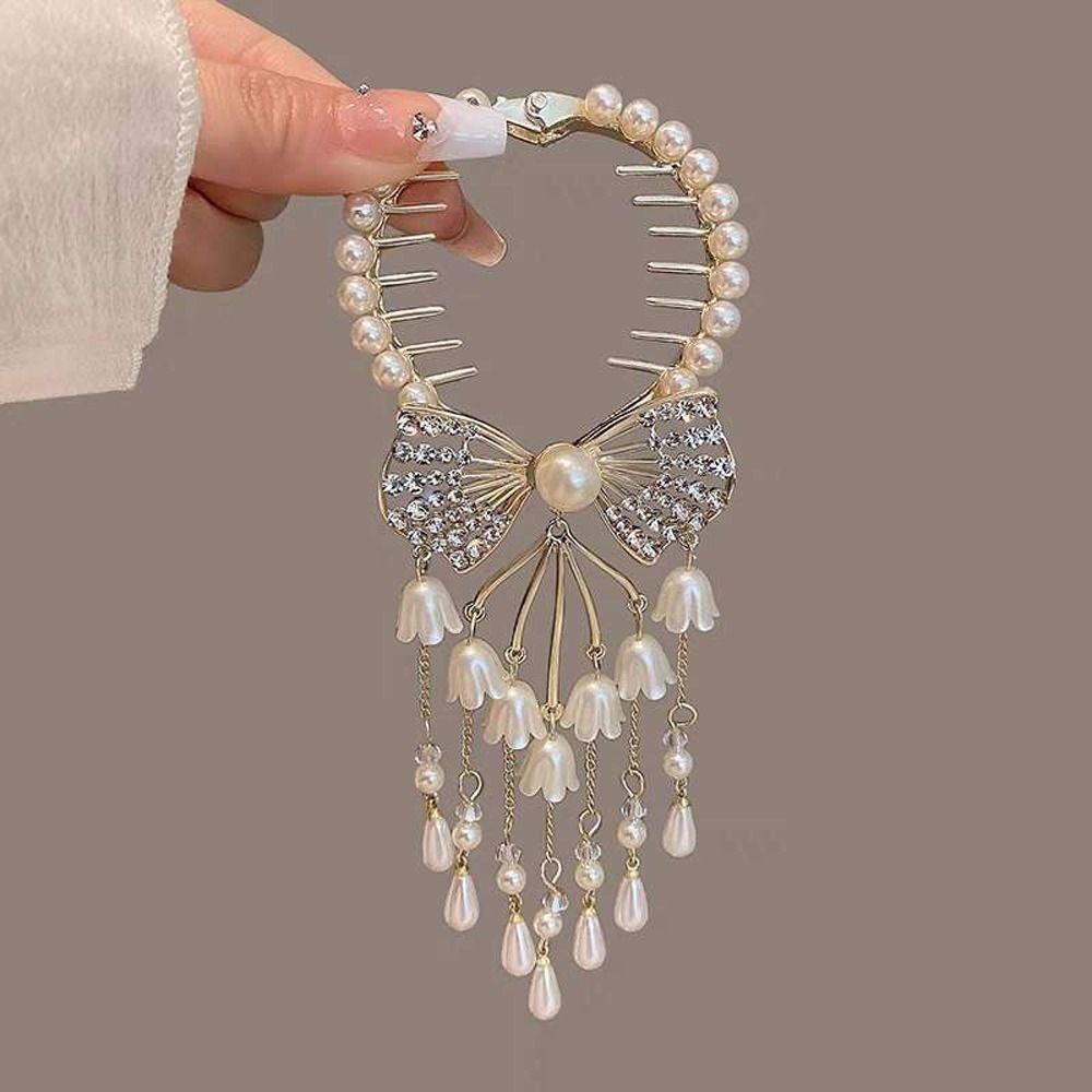 Needway Wanita Ponytail Gesper Elegan Manis Indah Rumbai Bell Anggrek Ponytail Holder Berlian Imitasi Busur Aksesori Rambut Gaya Korea Hair Clip