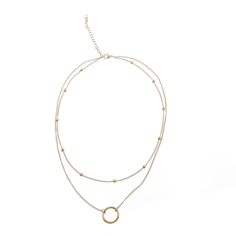 [AYBX] Tren Baru Stainless Steel Double Layer Bead Annulation Pendant Kalung Untuk Wanita Tumpuk Choker Pesta Hadiah Fashion