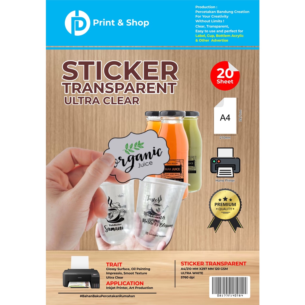 

KERTAS STIKER TRANSPARANT inkjet A4 BISA MENGGUNAKAN PRINTER RUMAHAN