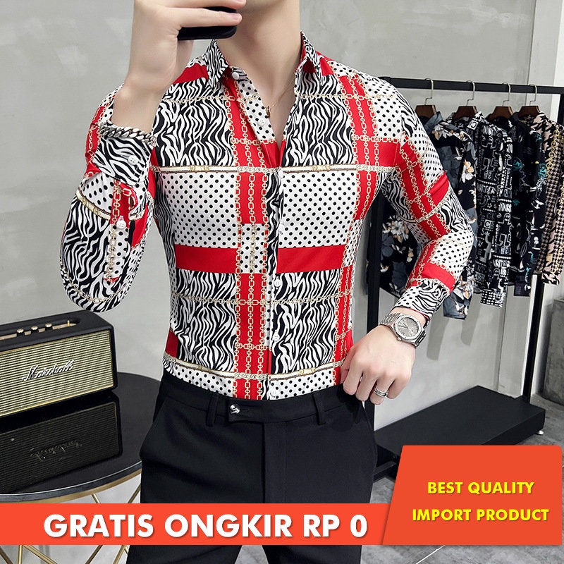 Kemeja Lengan Panjang Korea Pria Cetak Digital  2810 Import