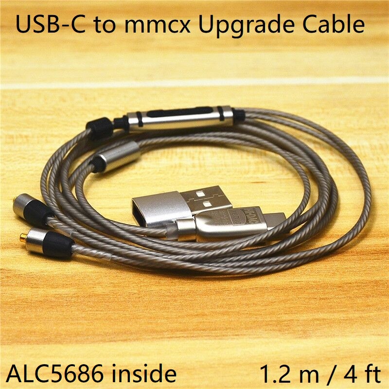 Kabel Headphone USB C Ke mmcx Upgrade ALC5686 DAC Mic Converter DIY Kabel Pengganti Untuk Sony Shure Sennheiser IE80,80s, se215