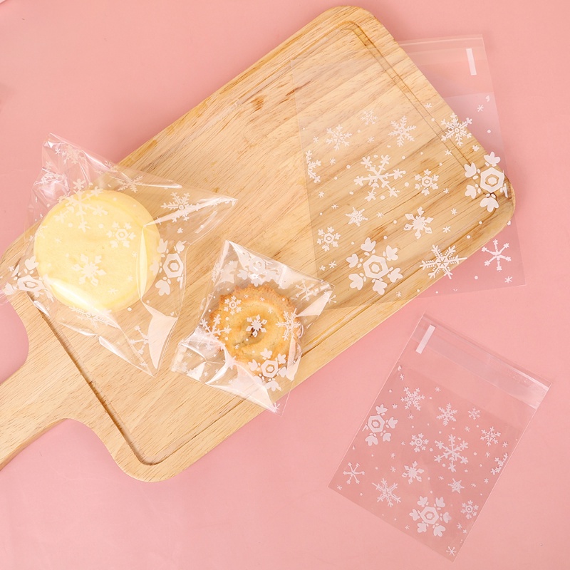 100 Pcs Multi-specification White Snowflake Biskuit Kue Cookies Barang Panggang Kantong Kemasan Plastik Portabel Halus Praktis Transparan Self-adhesive Candy Gift Bags