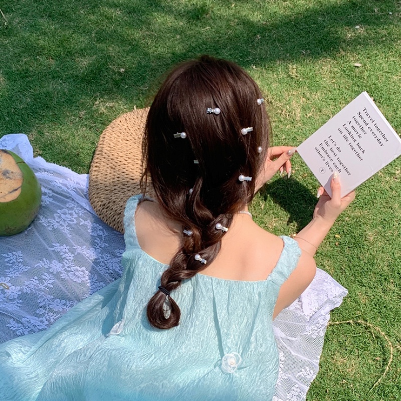 We Flower 4PCs Korean ins Trendi Mini Mutiara Rambut Mengepang Klip Jepit Untuk Wanita Gadis Anak Lucu Fashion Jepit Rambut Pantai Liburan Musim Panas Rambut Styling Aksesoris Bobby Pin Kecil