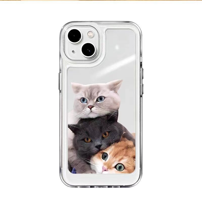 IPHONE Tiga Kucing Soft Case Kompatibel Untuk Casing Iphone11 14 13 12 Pro XS Max X XR 7 +8 6 6S Plus TPU Transparan Unik Tombol Cover Pelindung Kamera