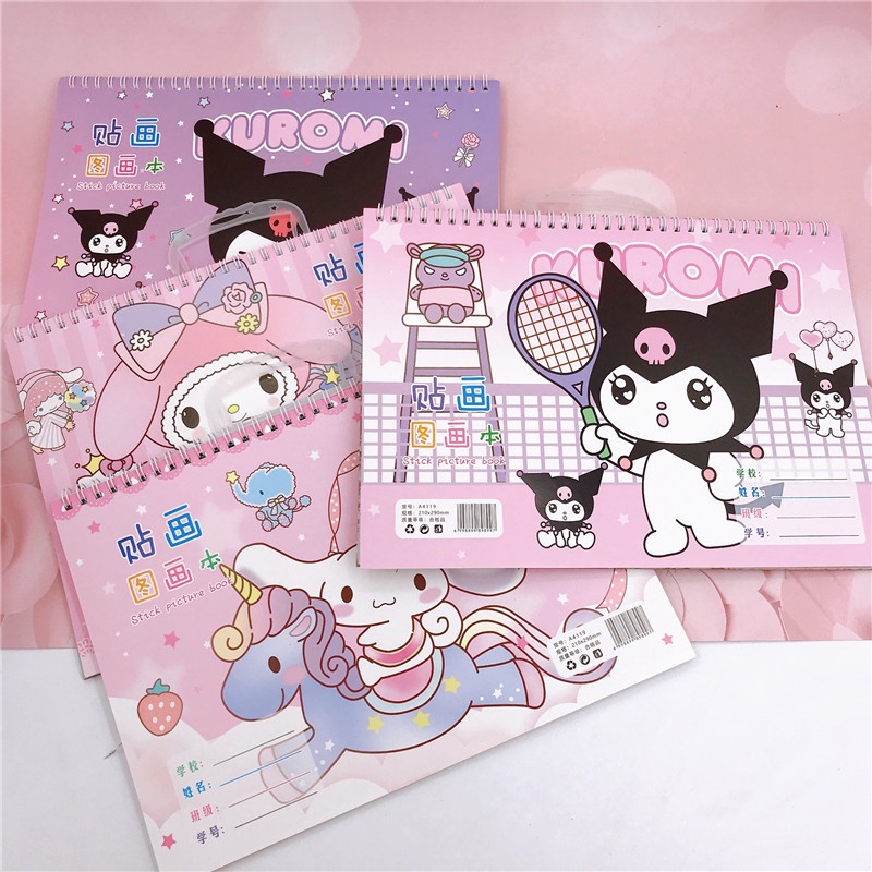 (30HAL) BUKU GAMBAR + STICKER SANRIO A4 /BUKU GAMBAR ANAK SEKOLAH CINNAMOROLL KUROMI MELOY