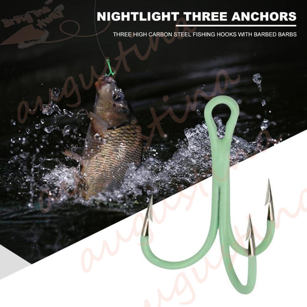 Agustinina Luminous Treble Hooks Pesca Iscas Aksesori Memancing Berduri Kait 10 Pcs/Lot Baja Karbon Tinggi Diasah Kait Memancing Bercahaya